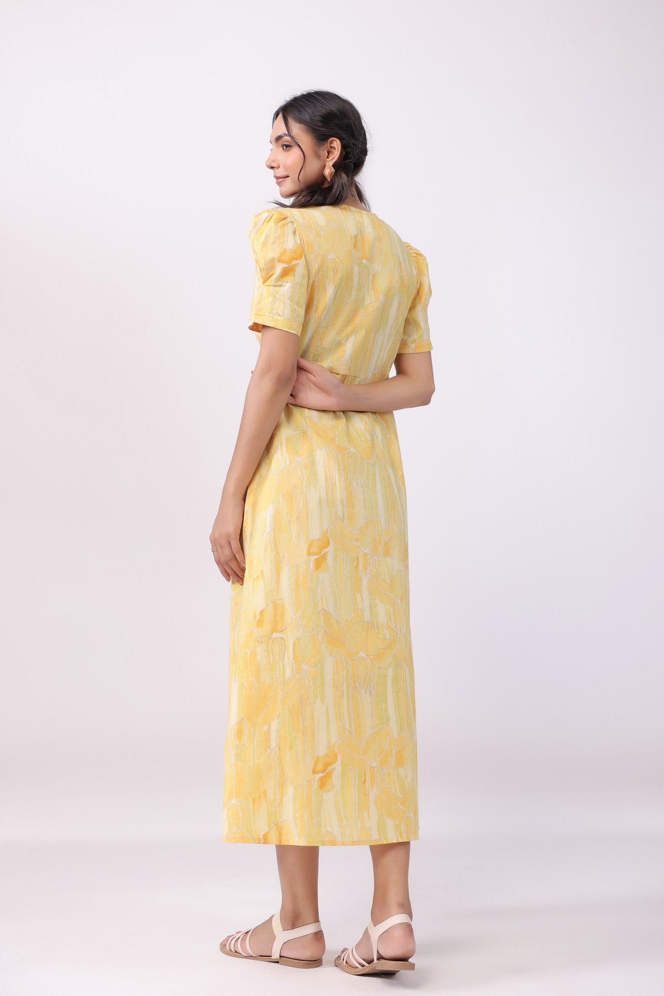 Sunrise Splash Yellow Cotton Midi Dress