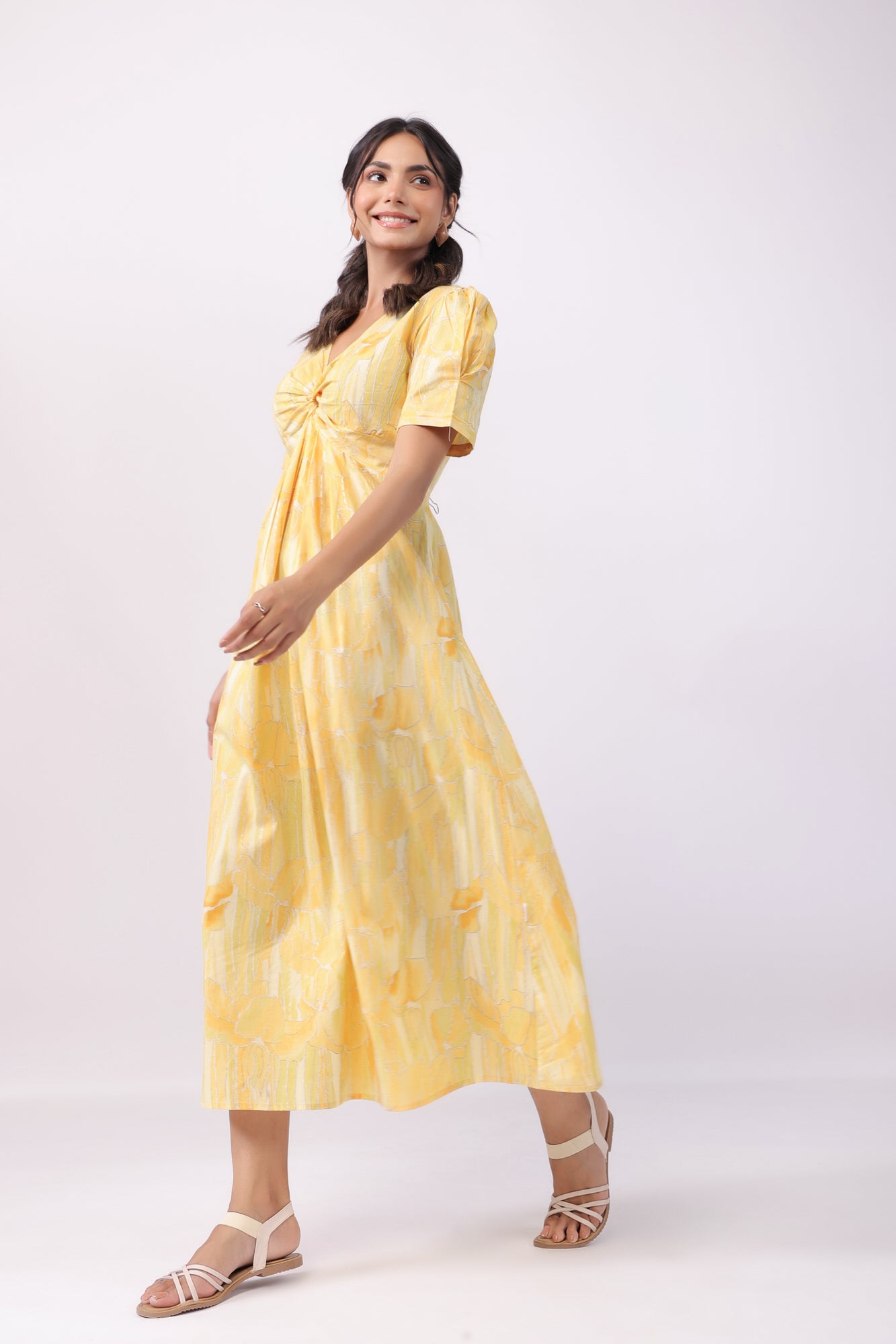 Sunrise Splash Yellow Cotton Midi Dress