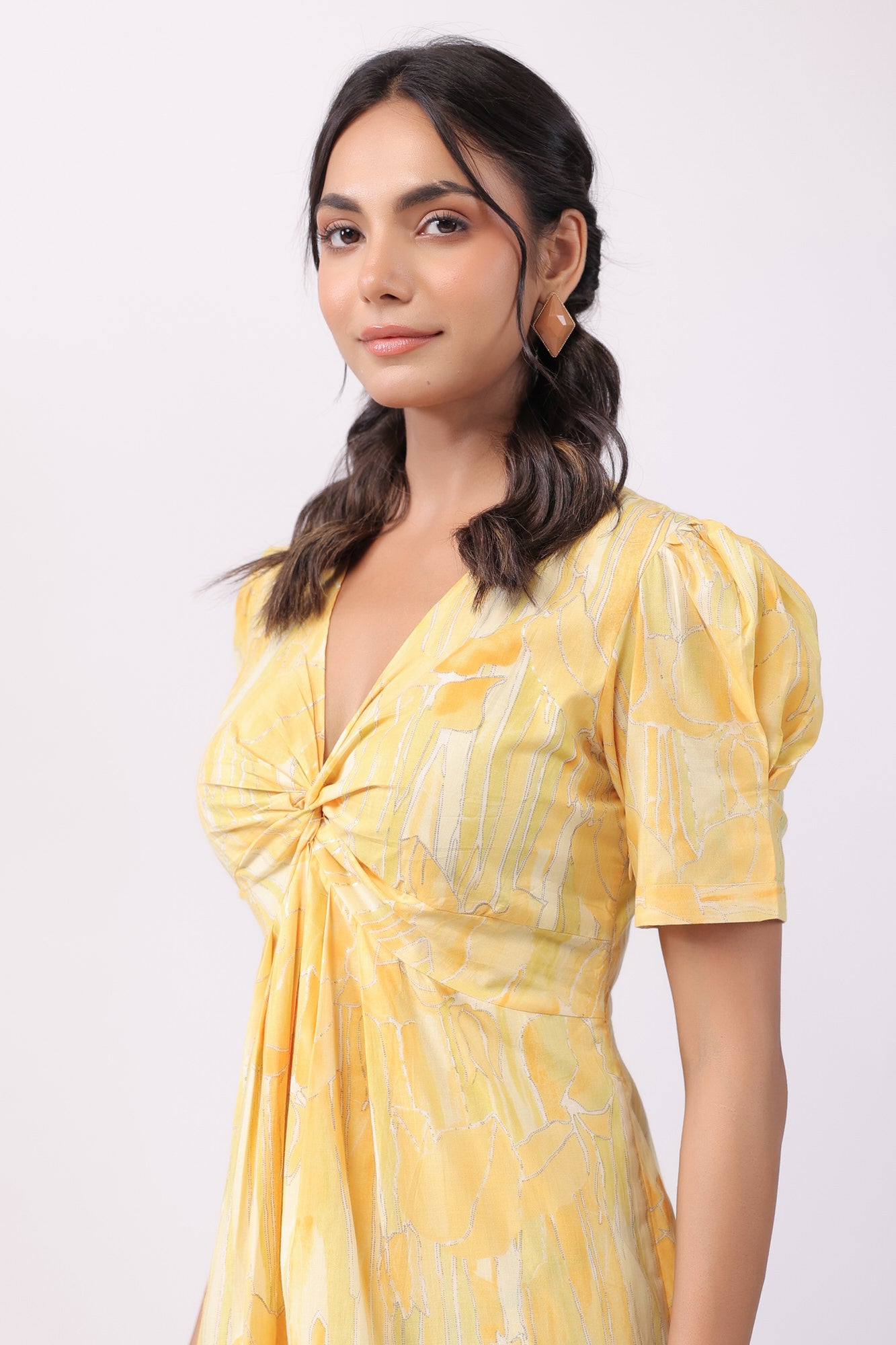 Sunrise Splash Yellow Cotton Midi Dress