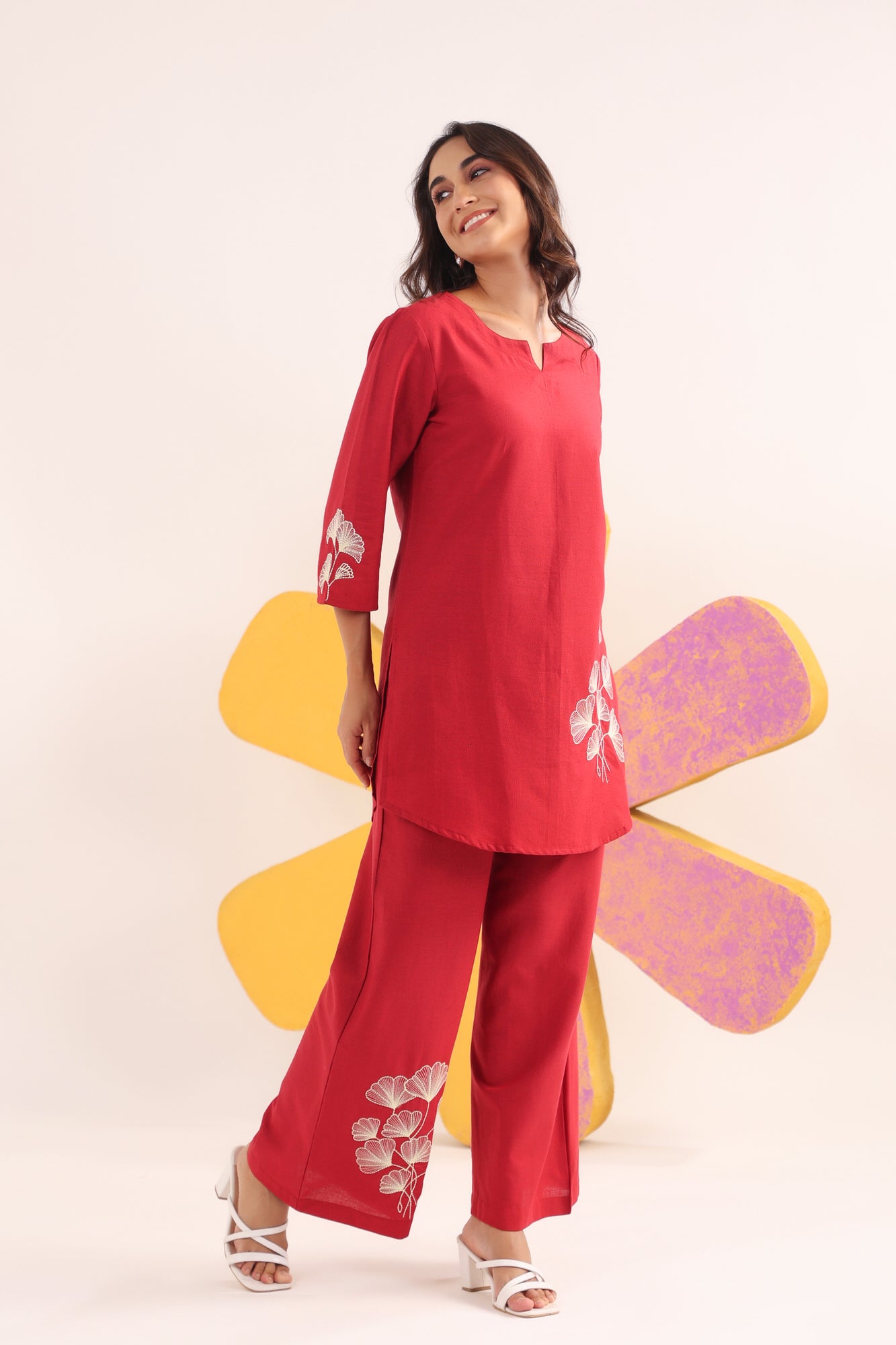 Ruby Bloom Cotton Embroidered Co-ord Set