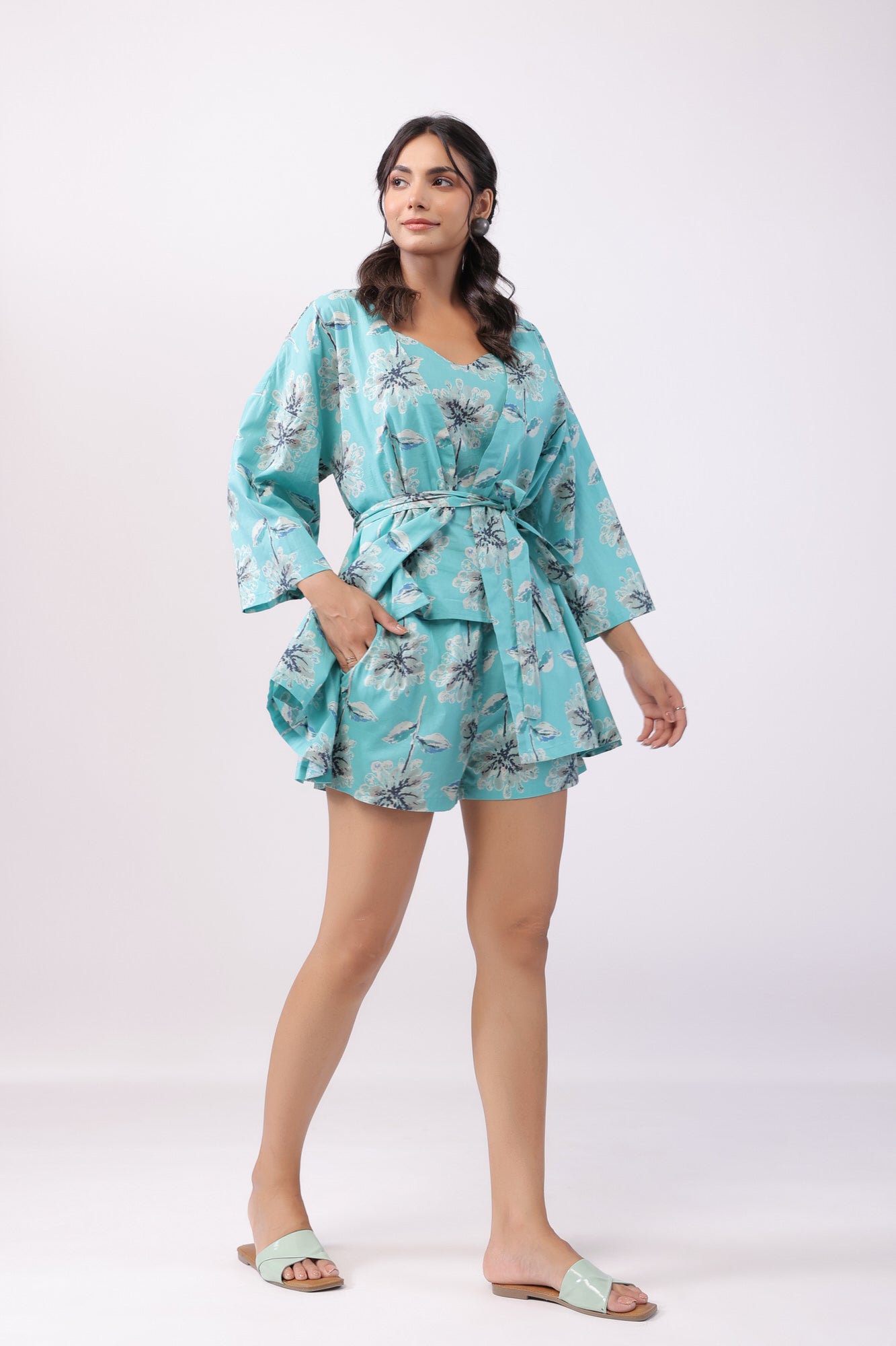 Dandelion Blue Cotton Three Piece Co-ord Set