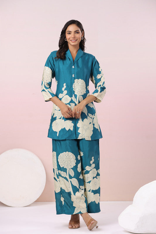 Teal Garden Whisper Russian Silk Co-ord Set