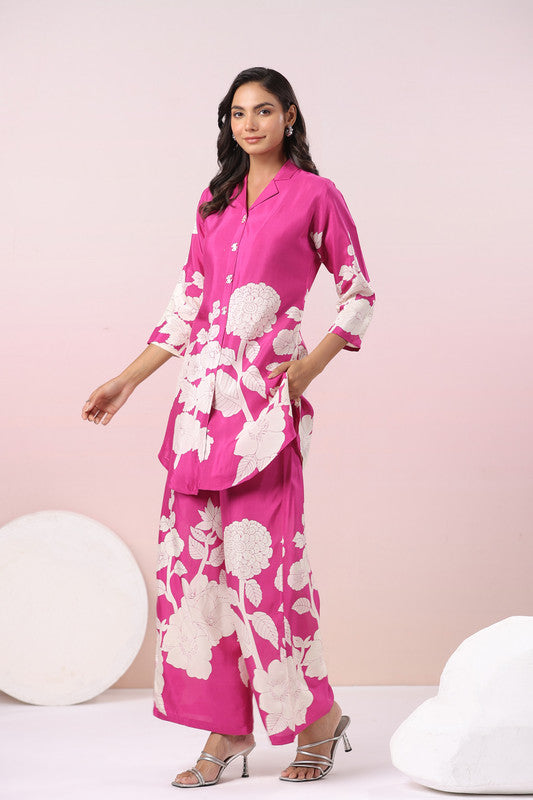 Fuchsia Blossom Dream Pink Russian Silk Co-ord Set