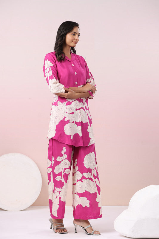 Fuchsia Blossom Dream Pink Russian Silk Co-ord Set