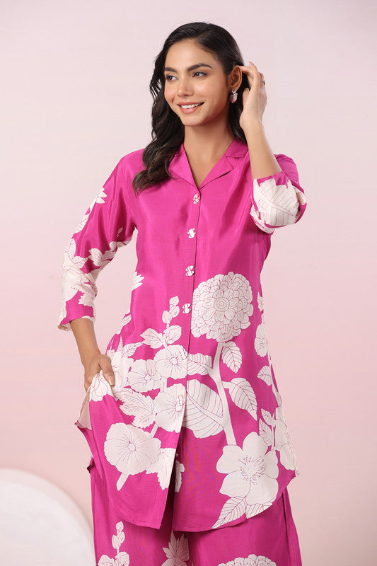 Fuchsia Blossom Dream Pink Russian Silk Co-ord Set