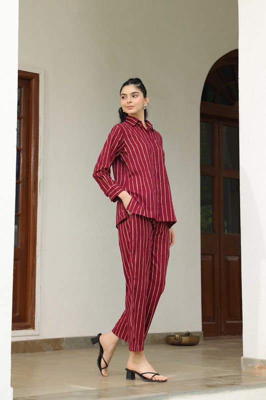 Wine Stripes Cotton Co ord set