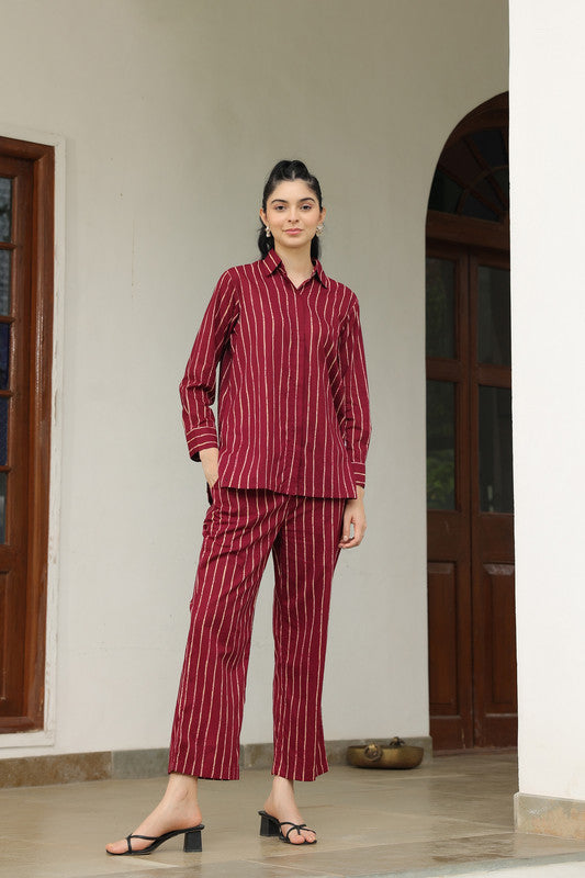 Wine Stripes Cotton Co ord set