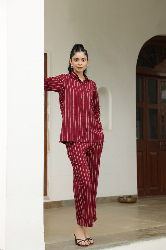 Wine Stripes Cotton Co ord set