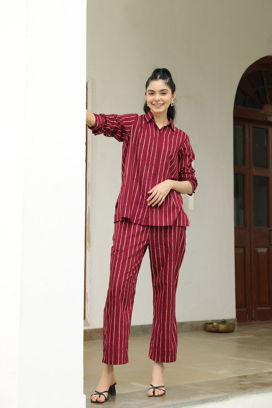 Wine Stripes Cotton Co ord set