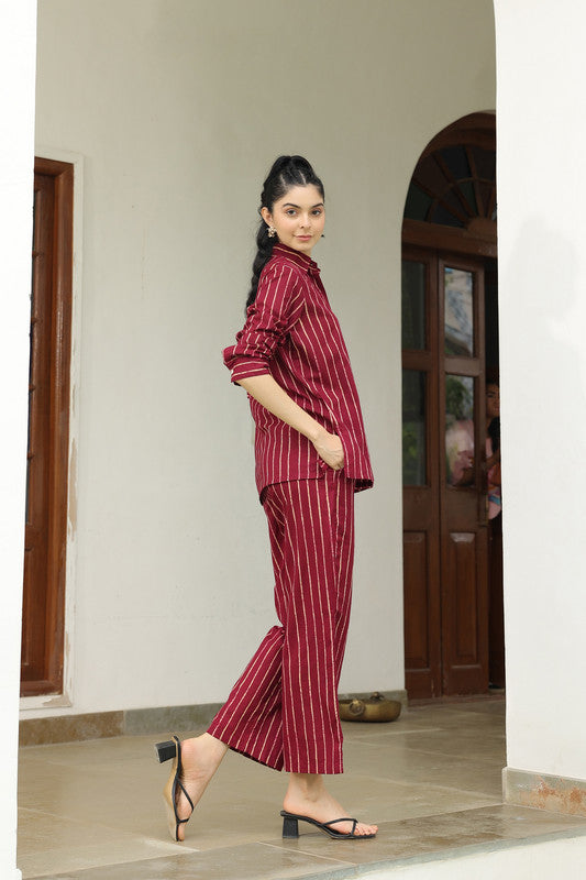 Wine Stripes Cotton Co ord set