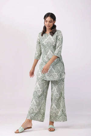 Cultural Tapestry Multicoloured Cotton Flex Palazzo Loungewear Set