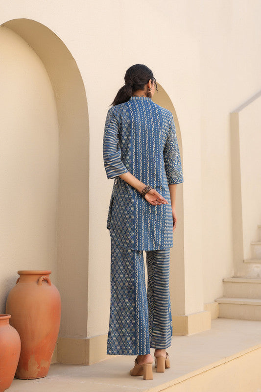 Indigo Elegance Cotton Co-ords Set