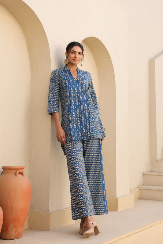 Indigo Elegance Cotton Co-ords Set