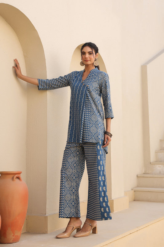 Indigo Elegance Cotton Co-ords Set