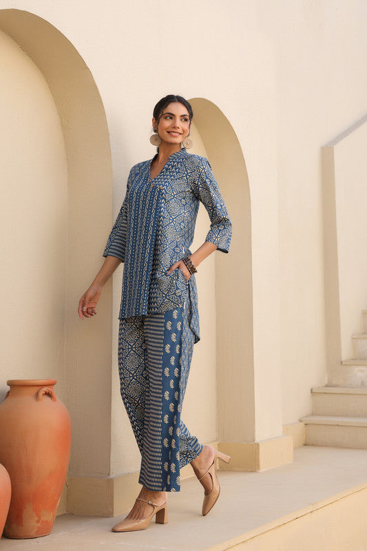 Indigo Elegance Cotton Co-ords Set