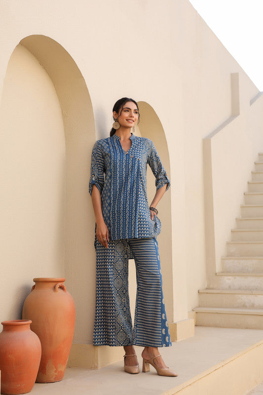 Indigo Elegance Cotton Co-ords Set