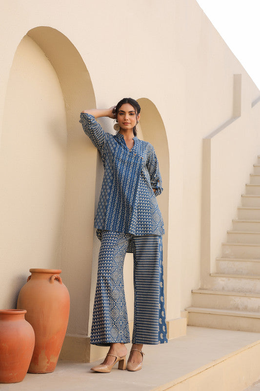 Indigo Elegance Cotton Co-ords Set