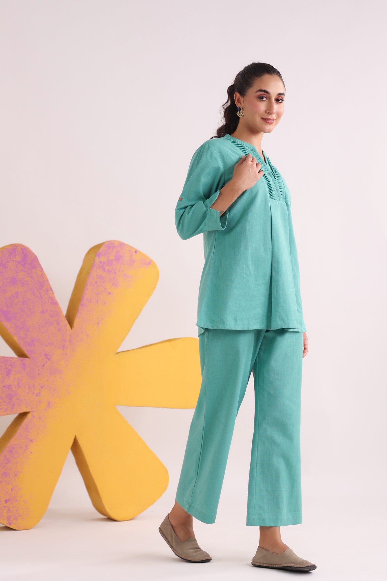 Teal Harmony Cotton Co-ord Set