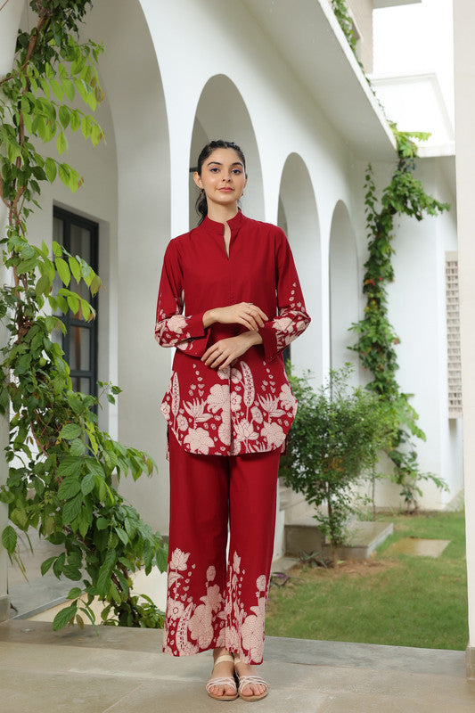 Forrest Enchanment Maroon Cotton Co ord Set