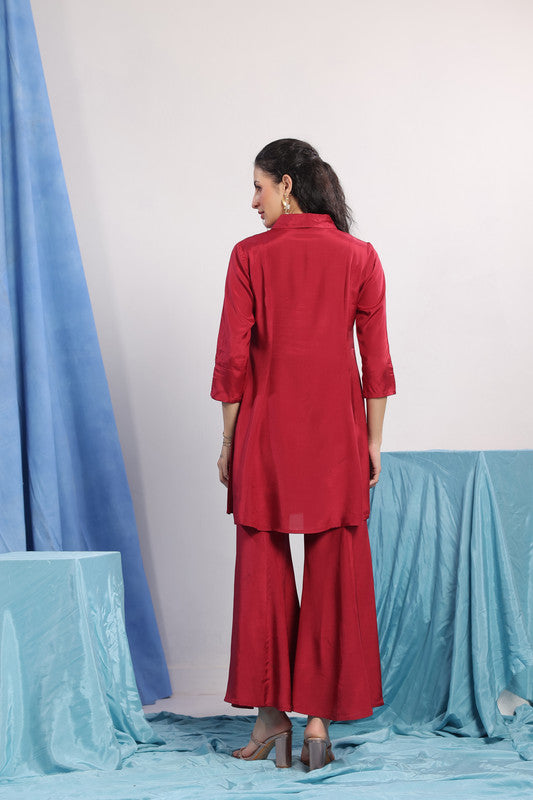 Maroon Solid Tie-Up Co-ord Set