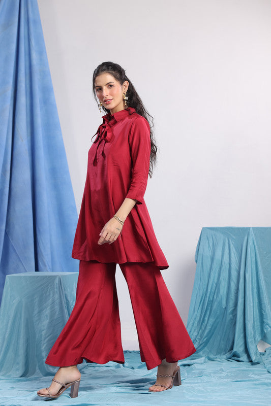 Maroon Solid Tie-Up Co-ord Set