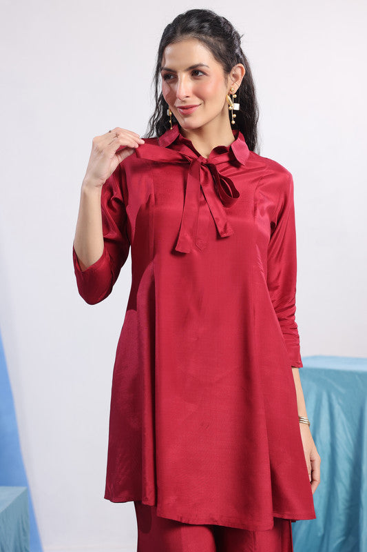 Maroon Solid Tie-Up Co-ord Set
