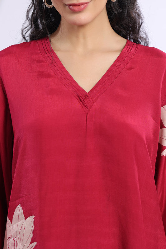 Maroon Floral Floral Motif Printed Co-ord Set