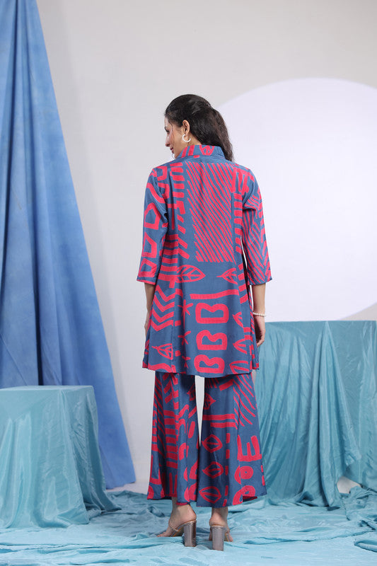 Blue & Pink Abstract Printed Co-ord Set
