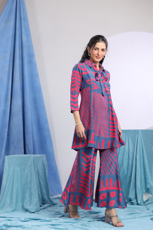 Blue & Pink Abstract Printed Co-ord Set