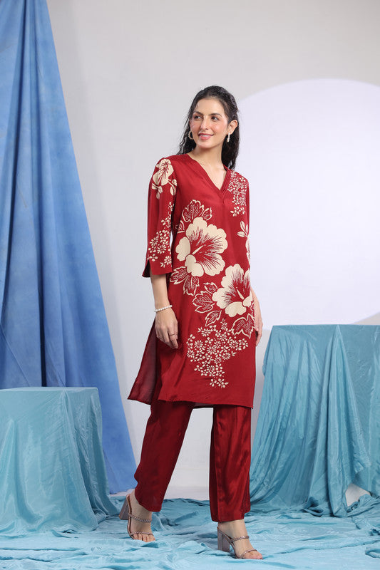Maroon Floral Printed Co-ord Set