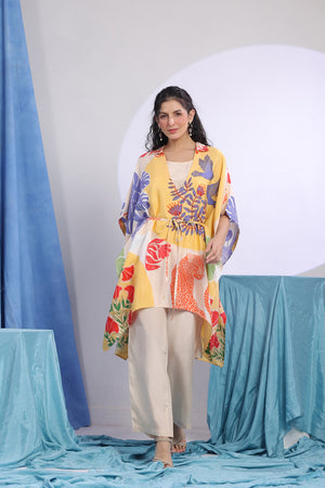 Multicolour Printed Resort Wear Russian Silk Co-ord Set