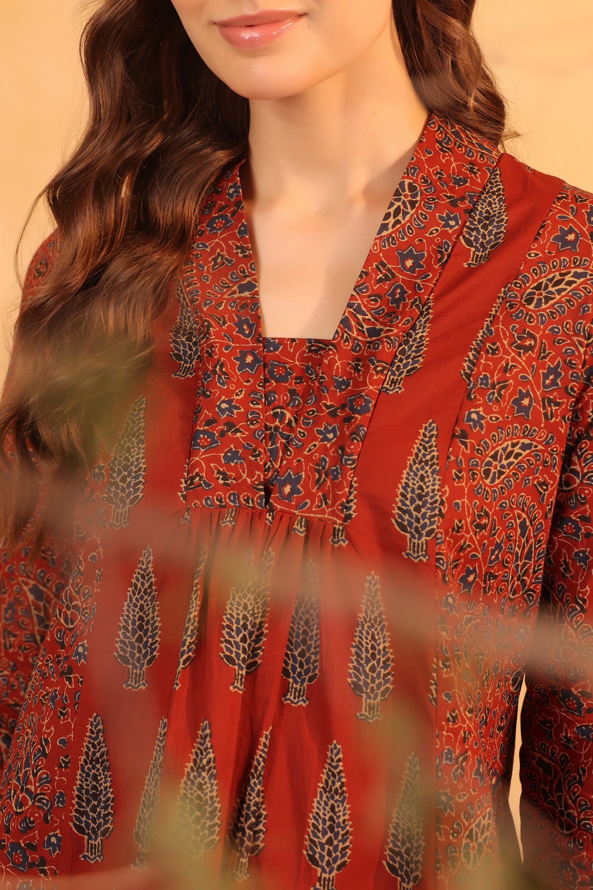 Maroon Ethnic Printed Tunic & Pant Co-ord Set