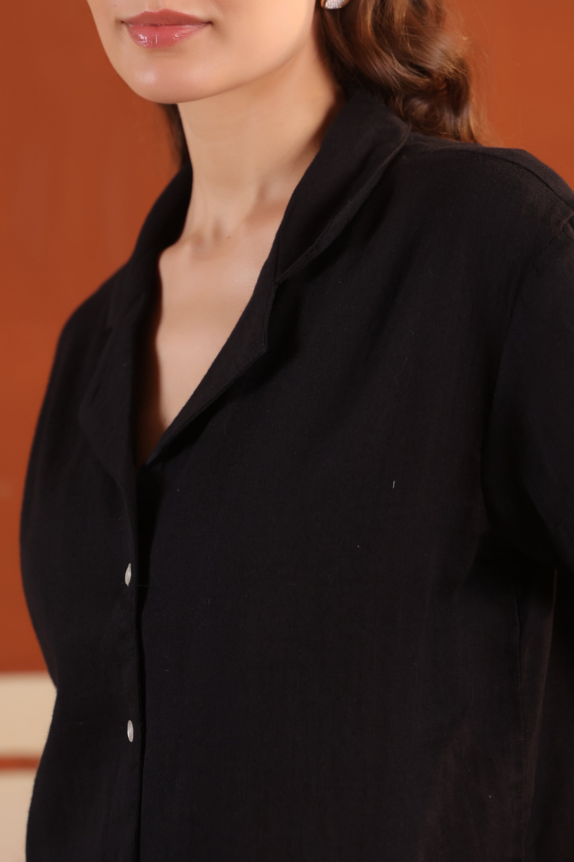 Black Solid Cotton Relaxed Fit Night Suit Set