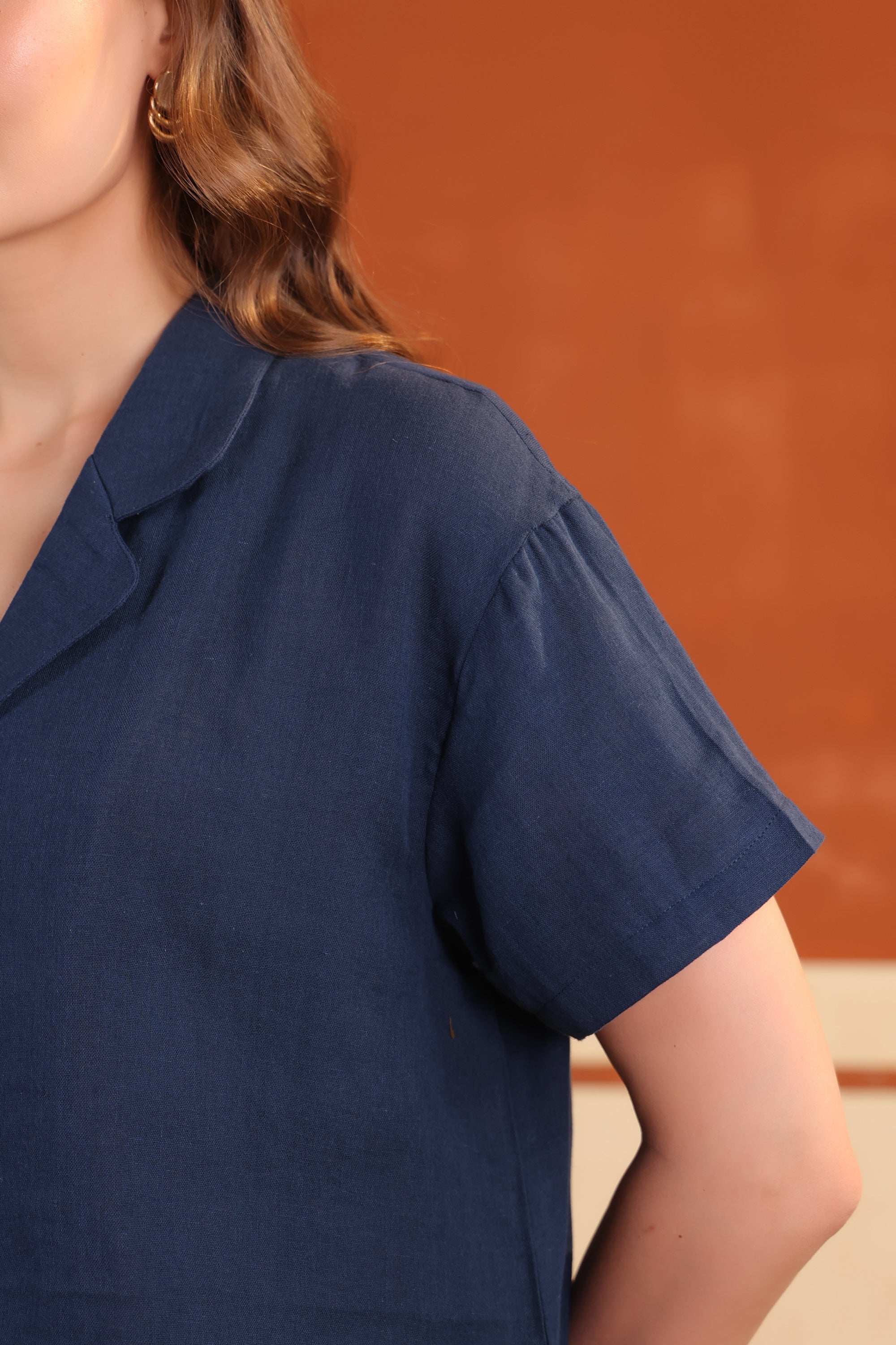 Navy Blue Cotton Night Suit Set