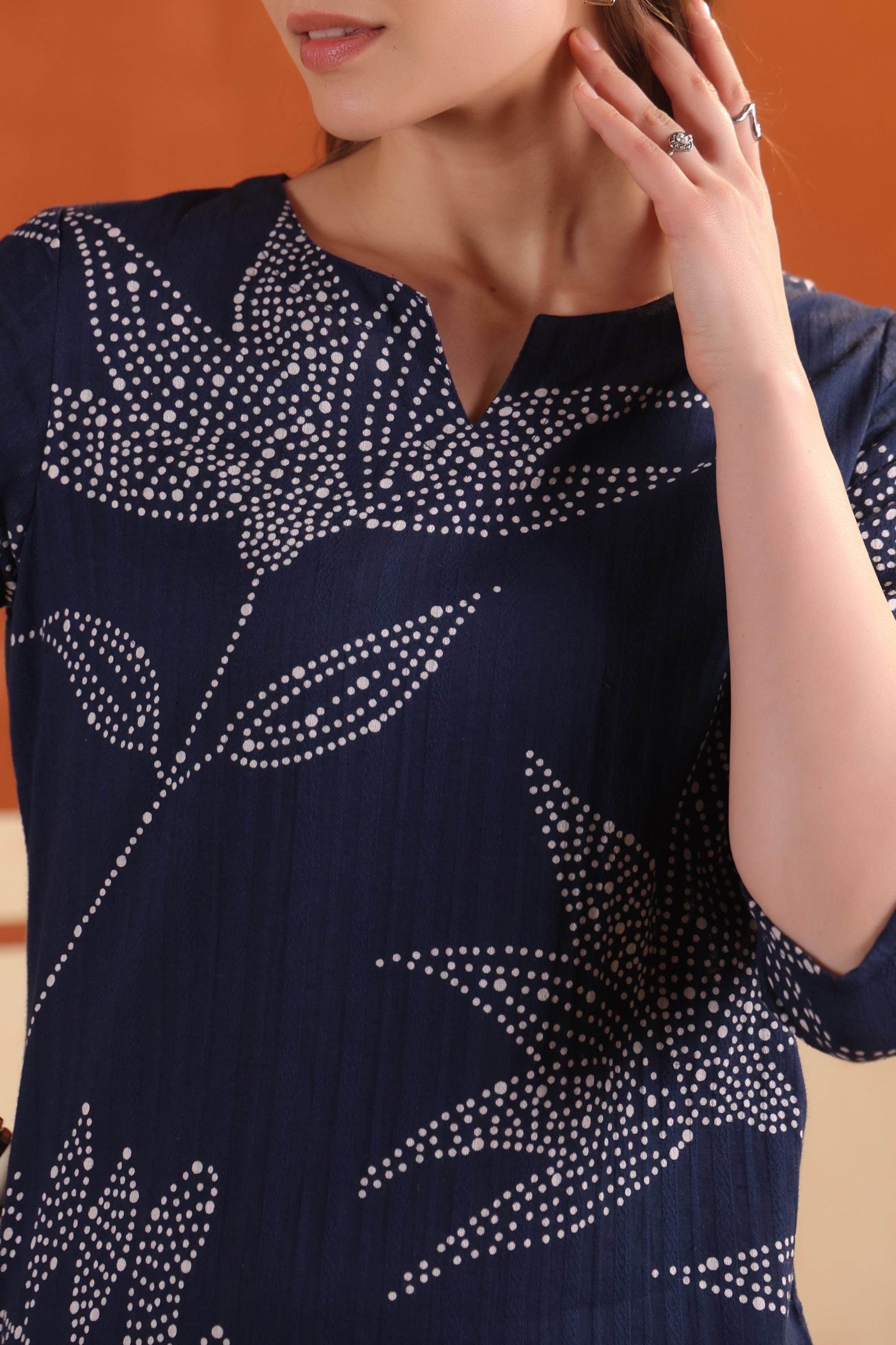 Blue Leaf Printed Relaxed Fit Tunic & Pant Cotton Co-ord Set