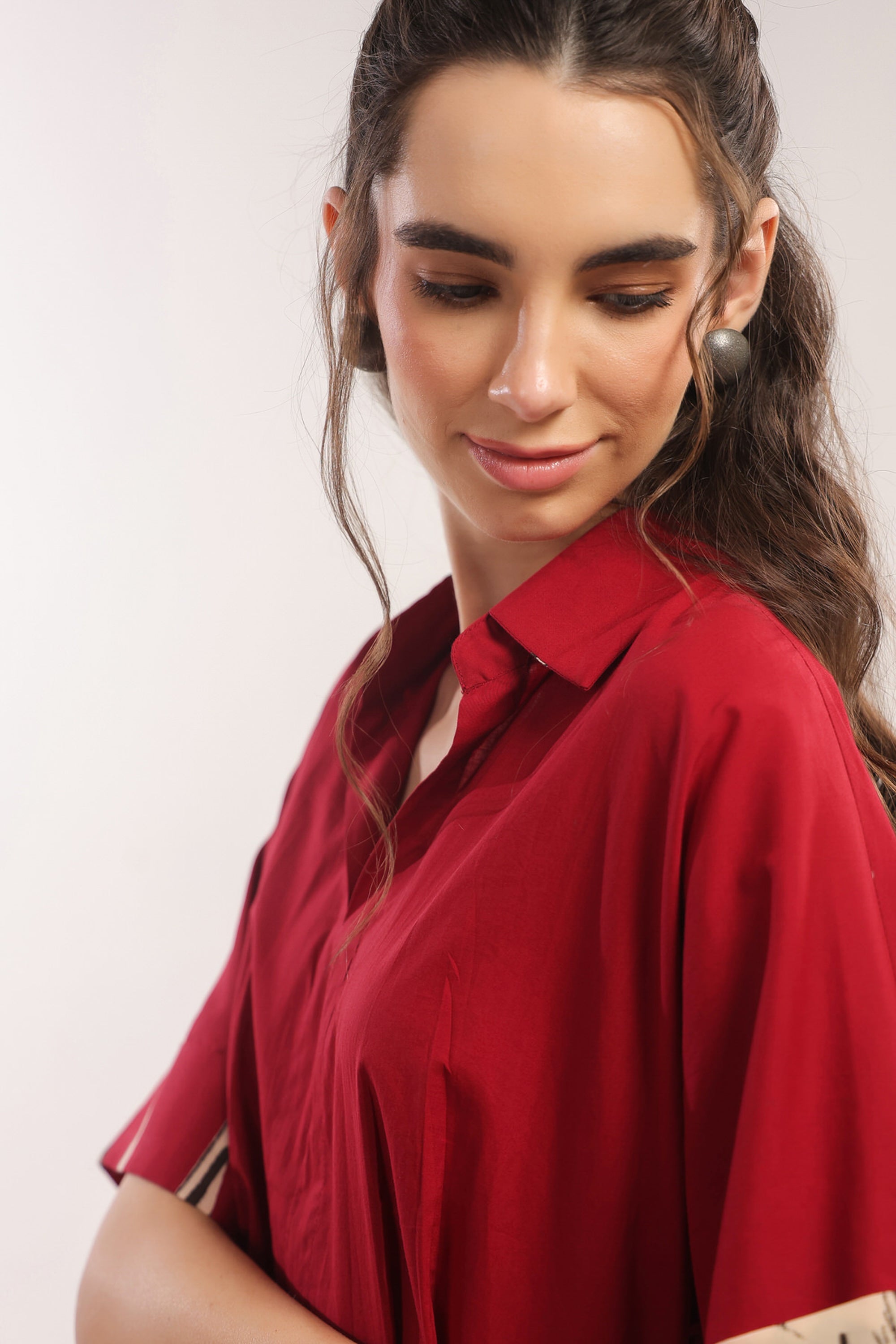 Crimson Jungle Vibe Red Cotton Shirt Dress