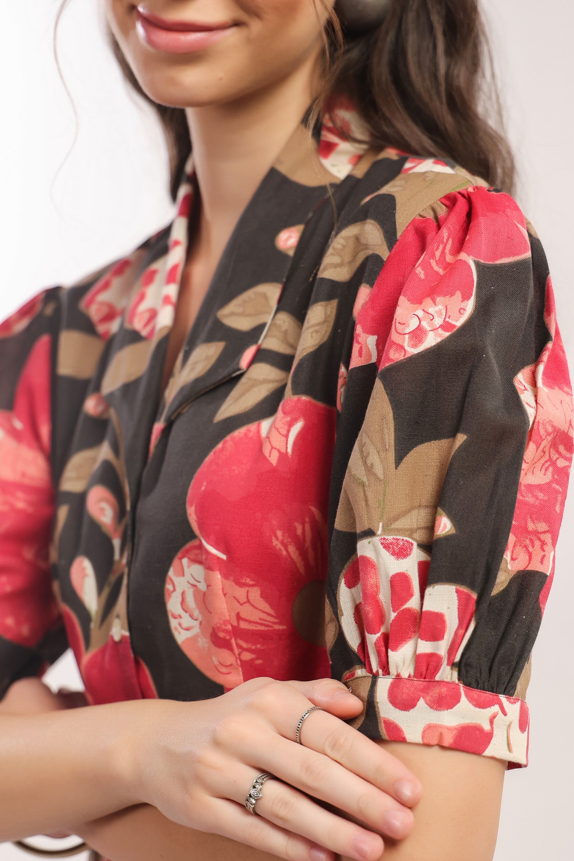 Bold Blossom Black Floral Midi Cotton Flex Dress