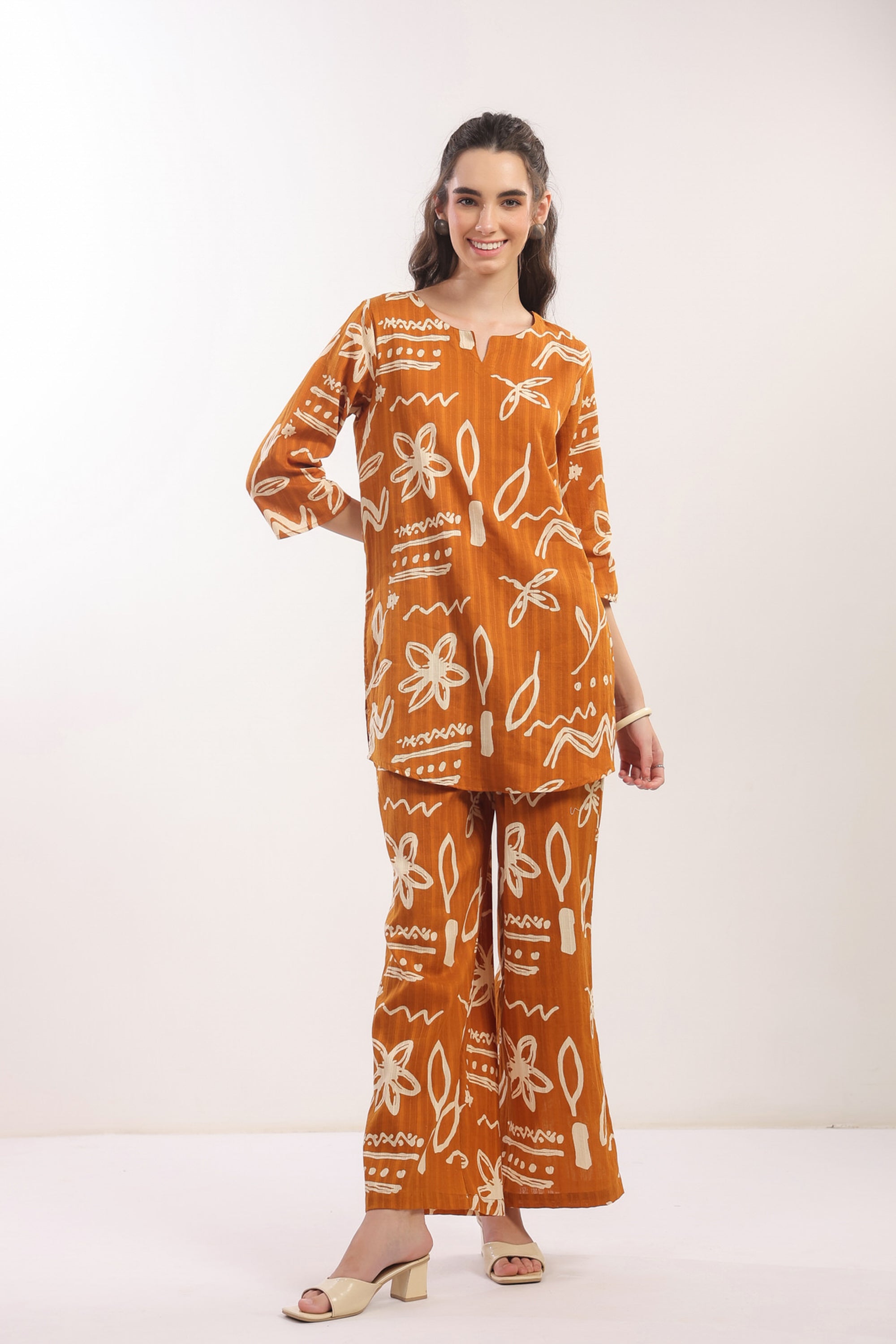 Mustard Tribal Floral Cotton Co-ord Set