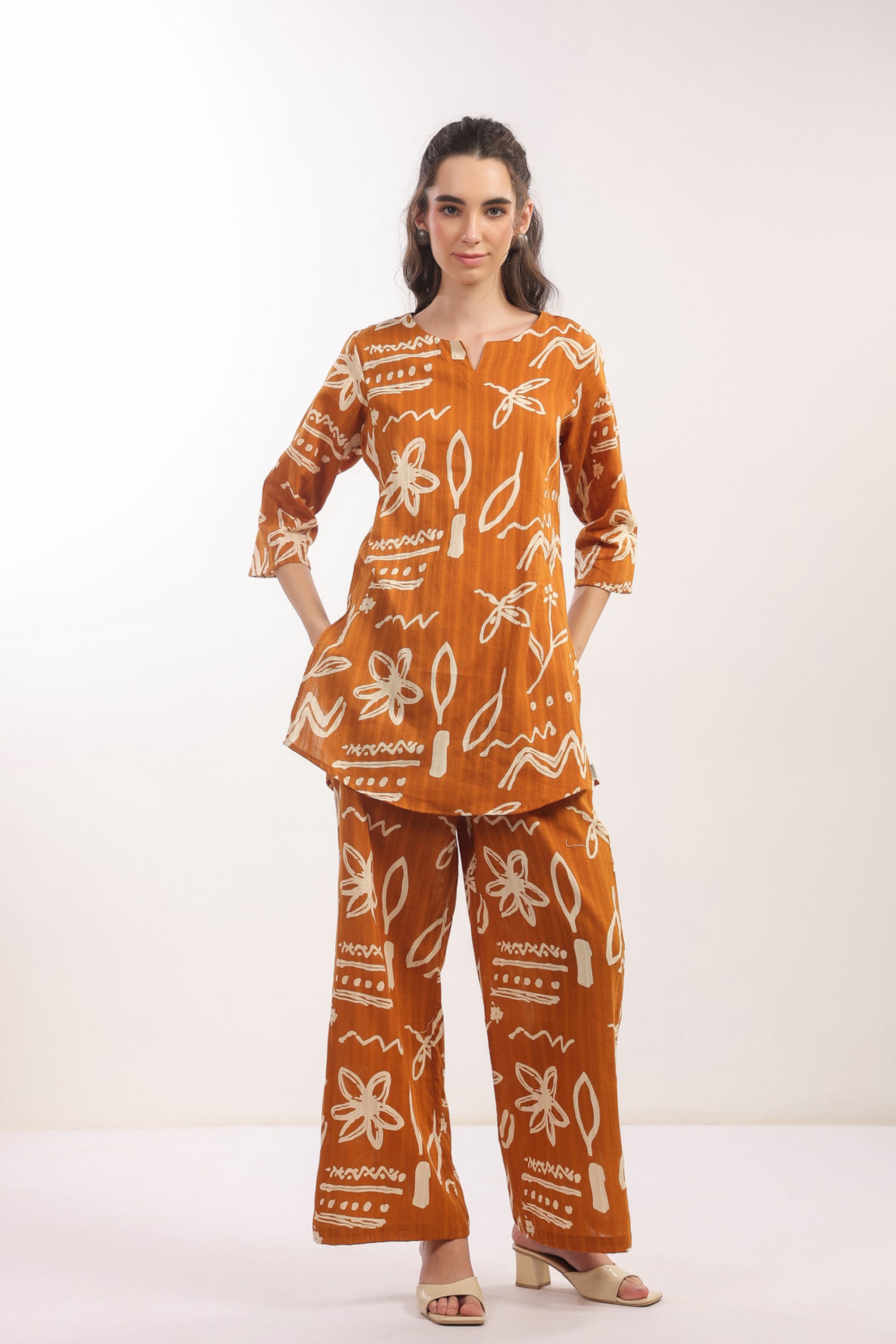 Mustard Tribal Floral Cotton Co-ord Set