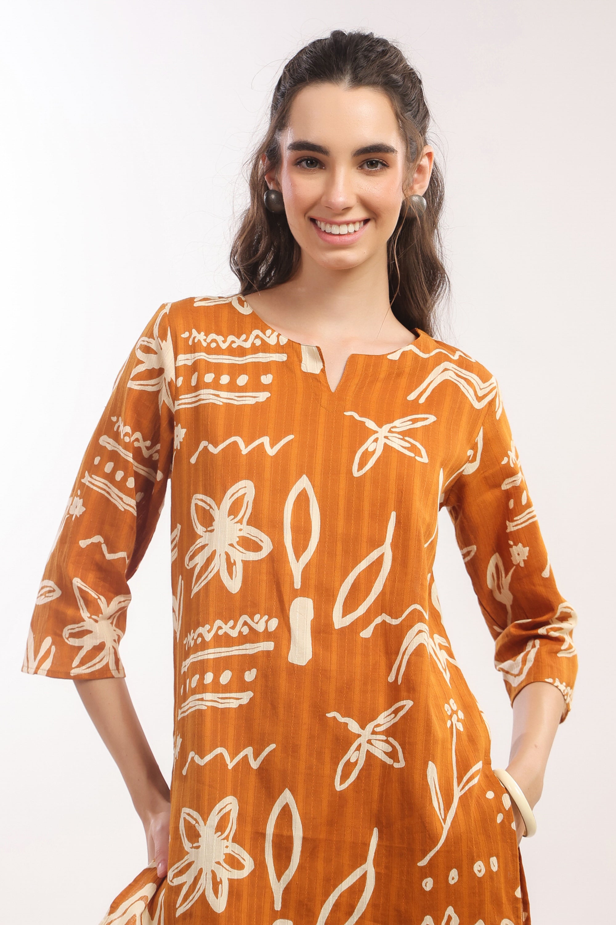 Mustard Tribal Floral Cotton Co-ord Set