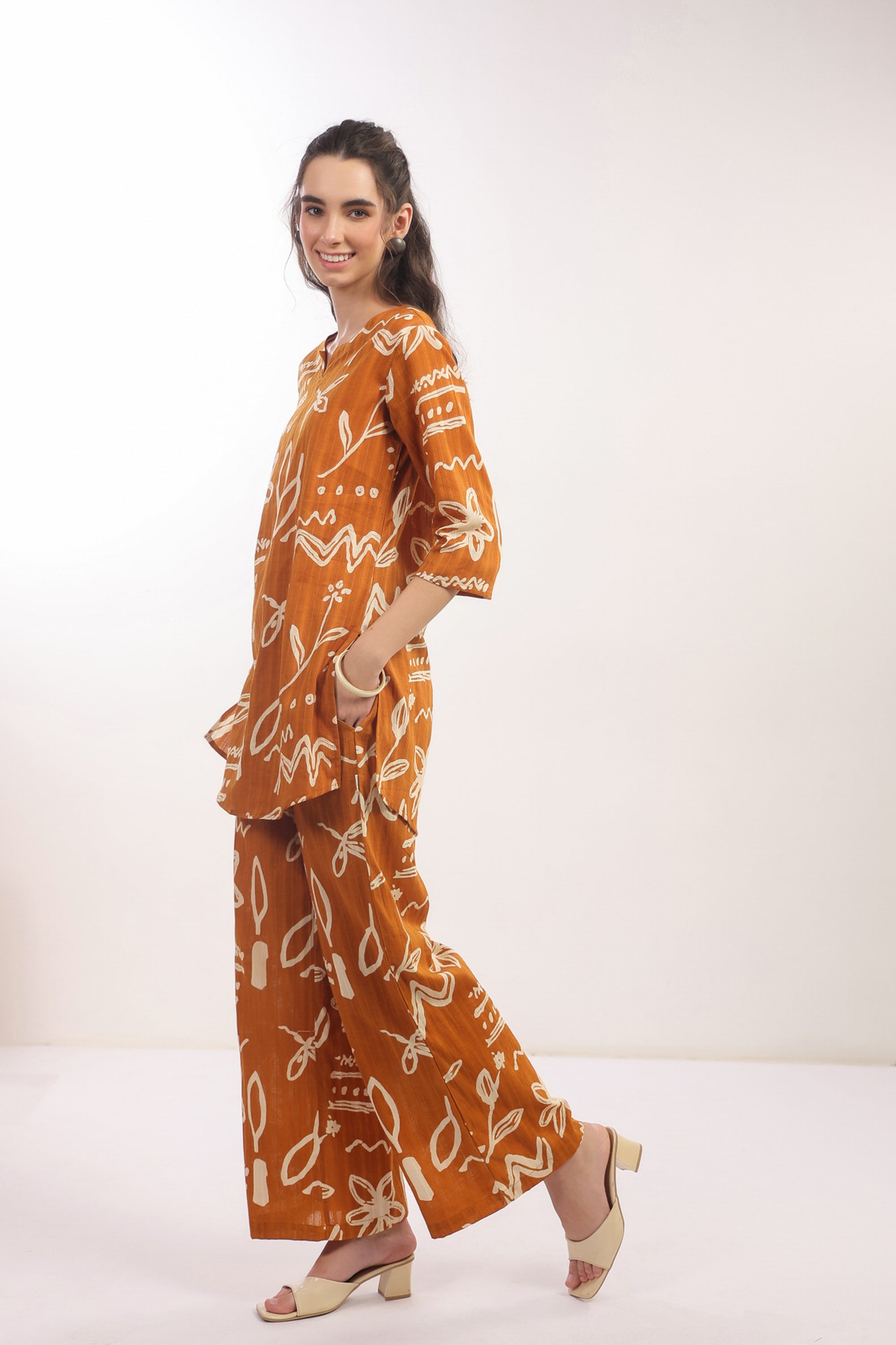 Mustard Tribal Floral Cotton Co-ord Set