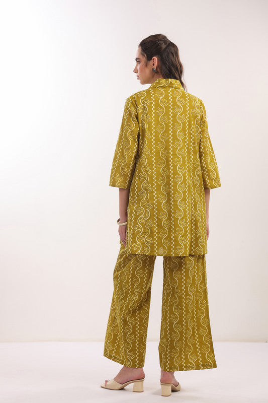 Ethnic Mustard Yellow Printed Cotton Co-ord Set