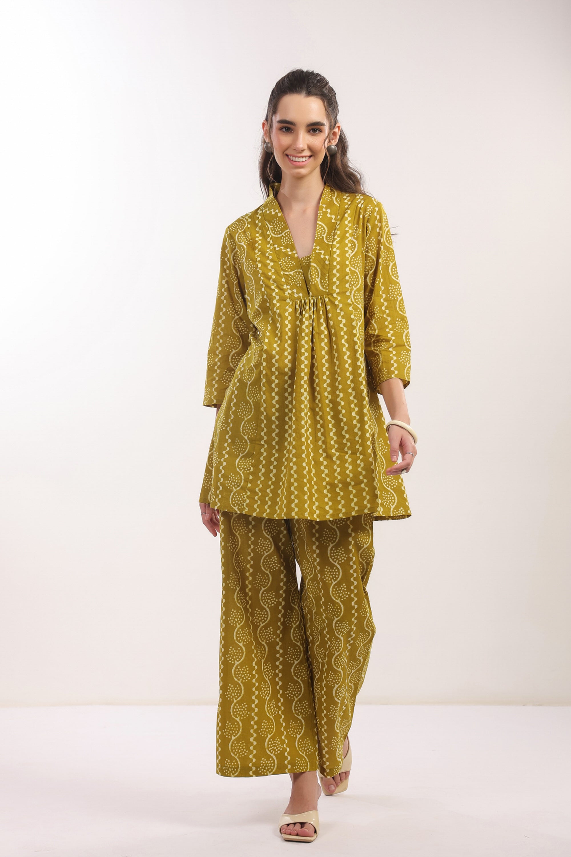 Ethnic Mustard Yellow Printed Cotton Co-ord Set