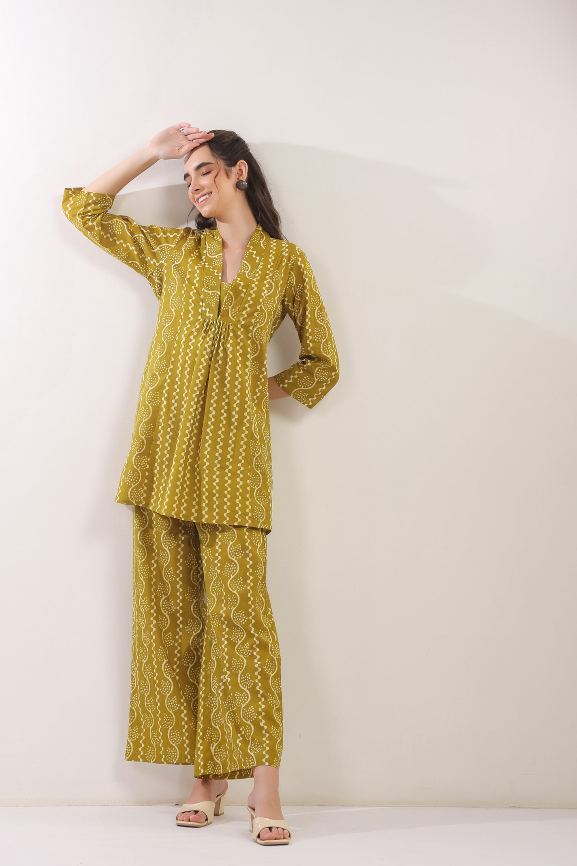 Ethnic Mustard Yellow Printed Cotton Co-ord Set