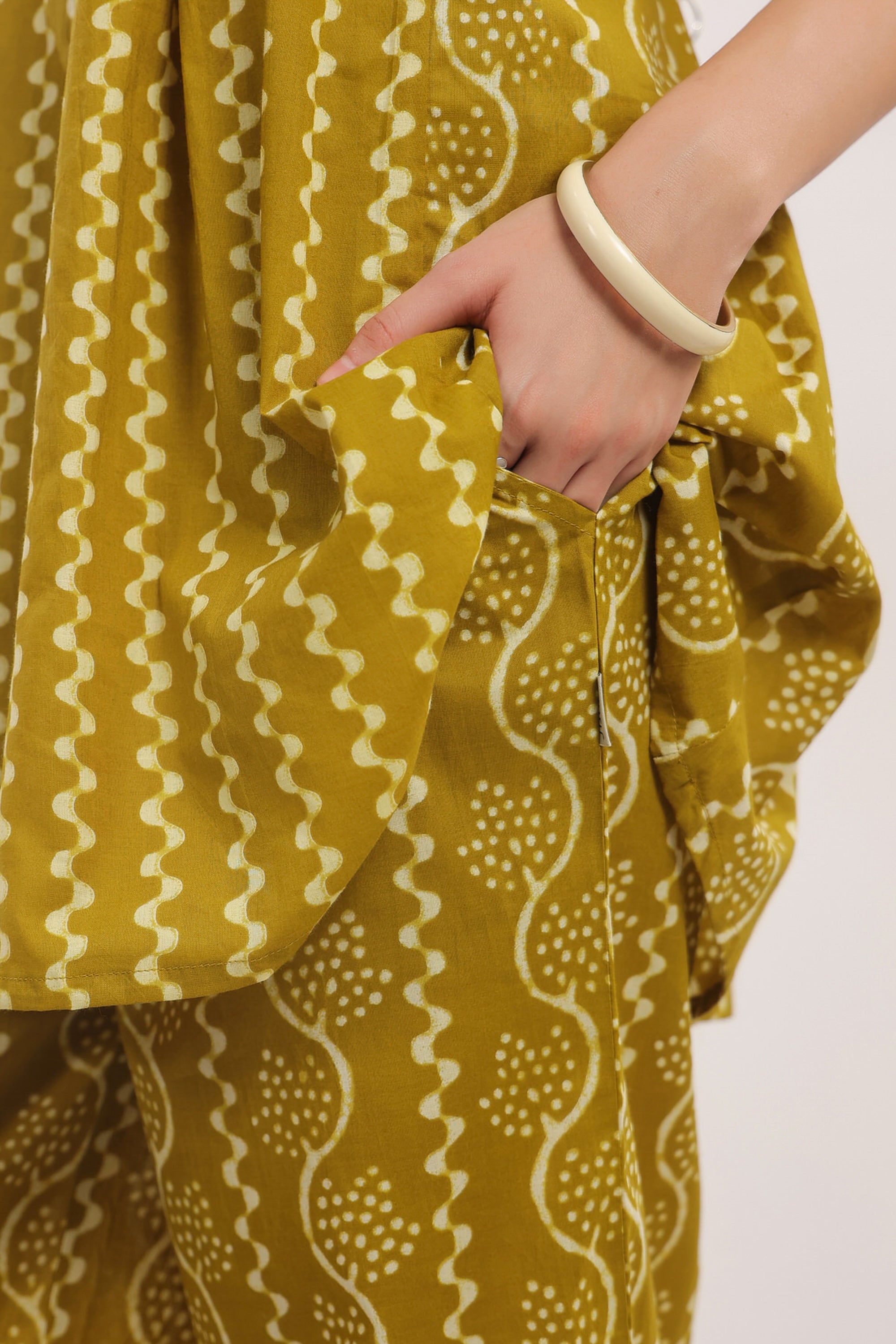 Ethnic Mustard Yellow Printed Cotton Co-ord Set