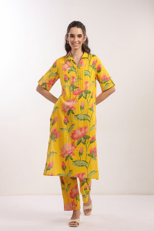 Sunshine Bloom Yellow Cotton Printed Co-ord Set
