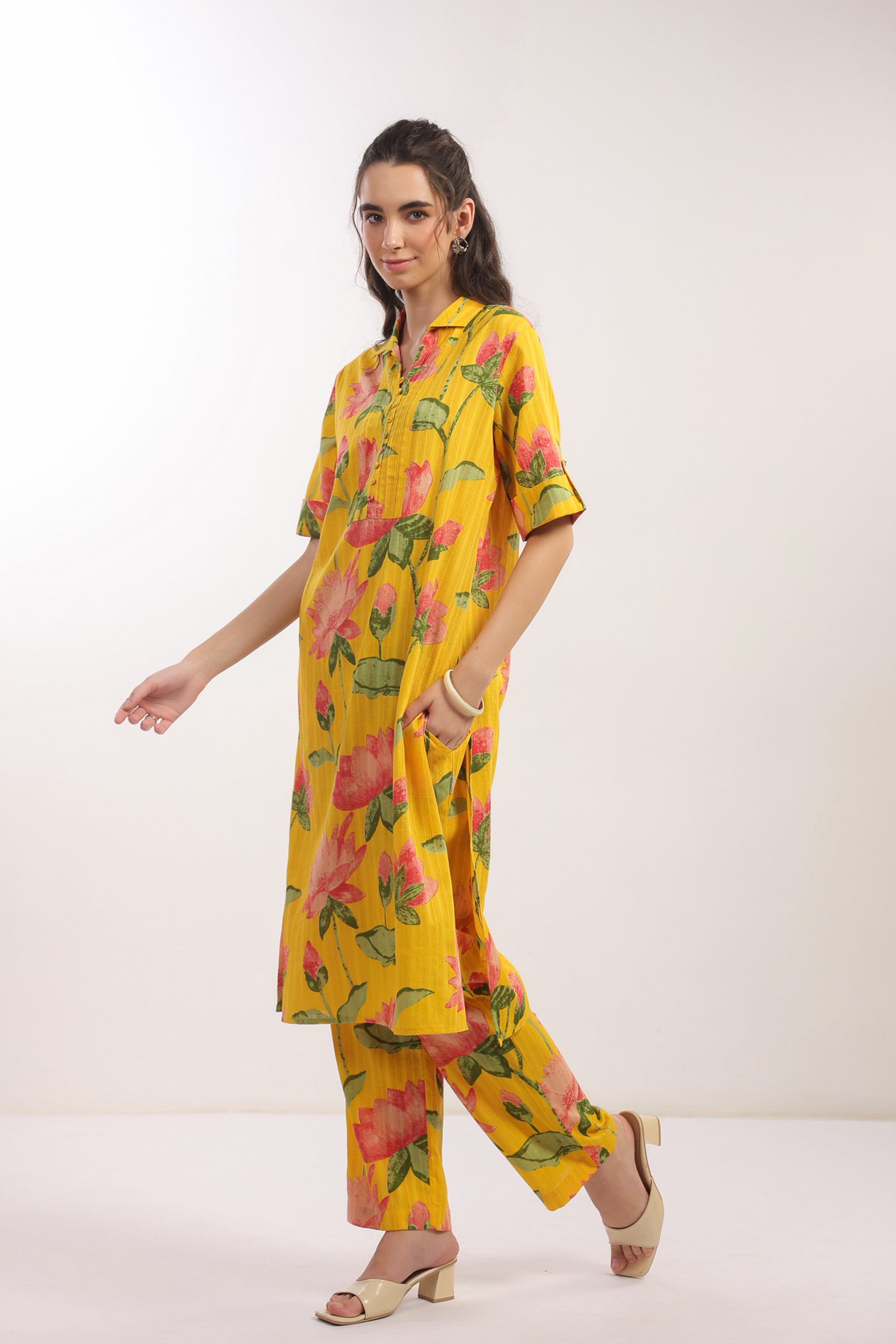 Sunshine Bloom Yellow Cotton Printed Co-ord Set