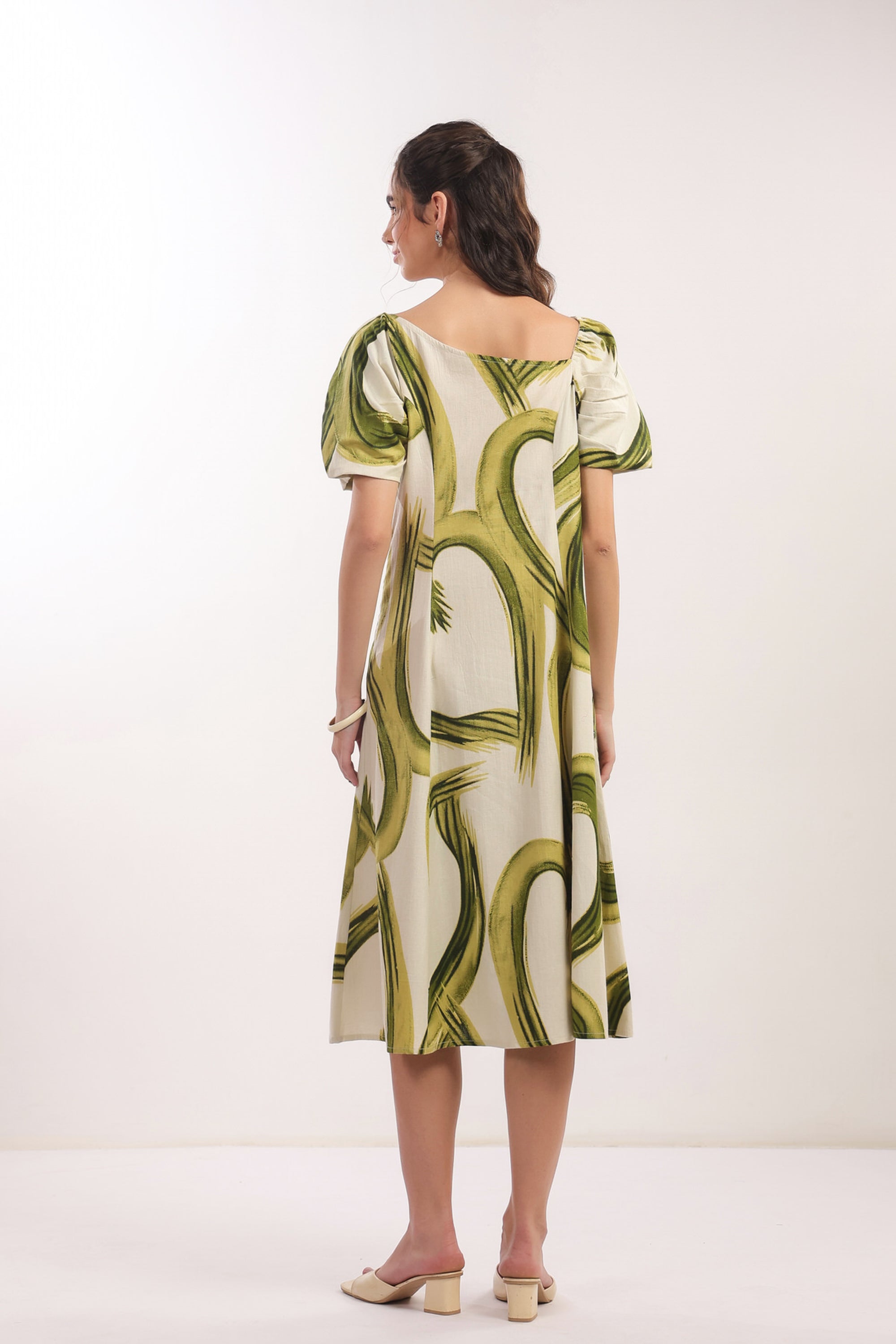 Tropical Green Midi Cotton Flex Dress