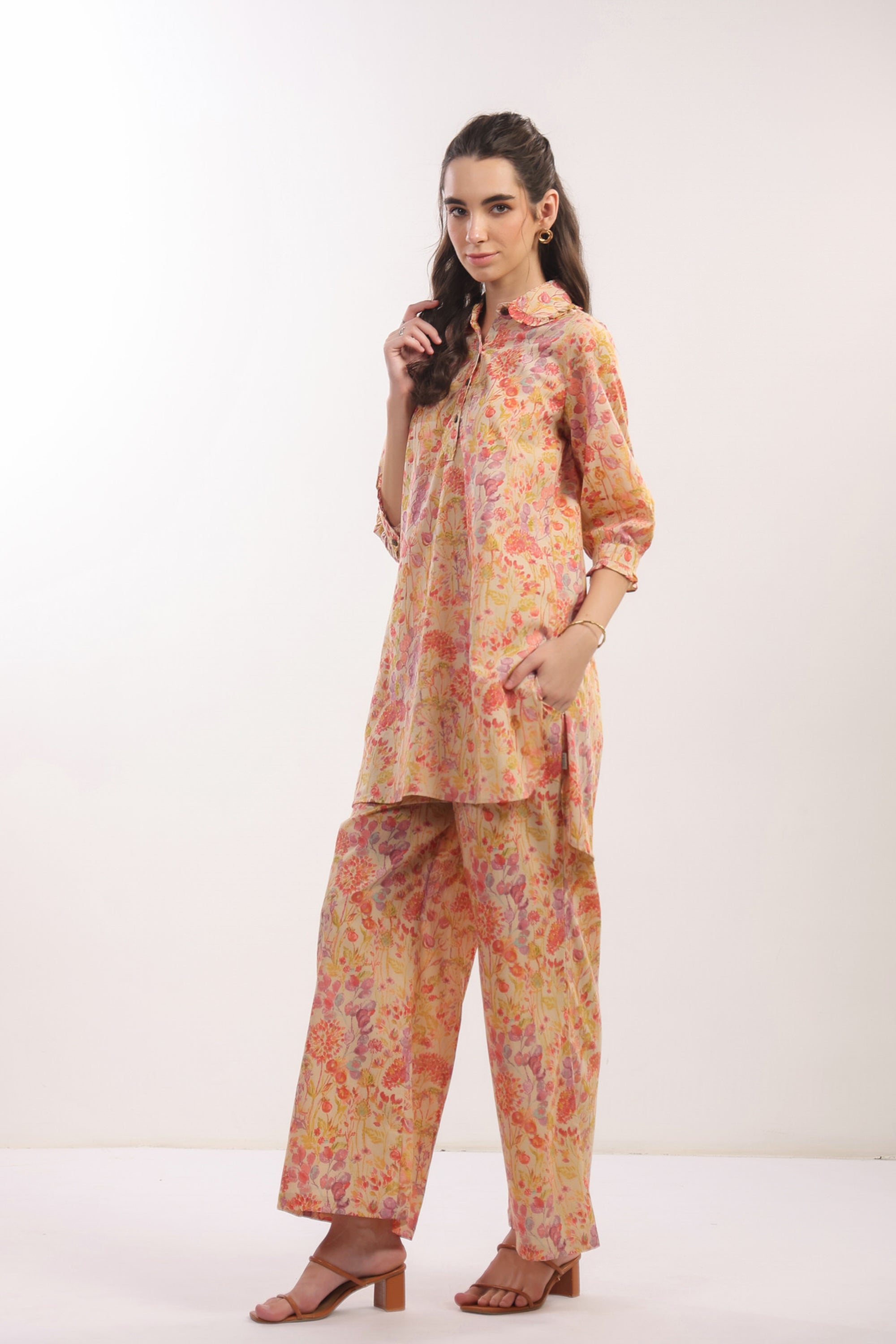 Tangerine Bloom Cotton Co-ord Set