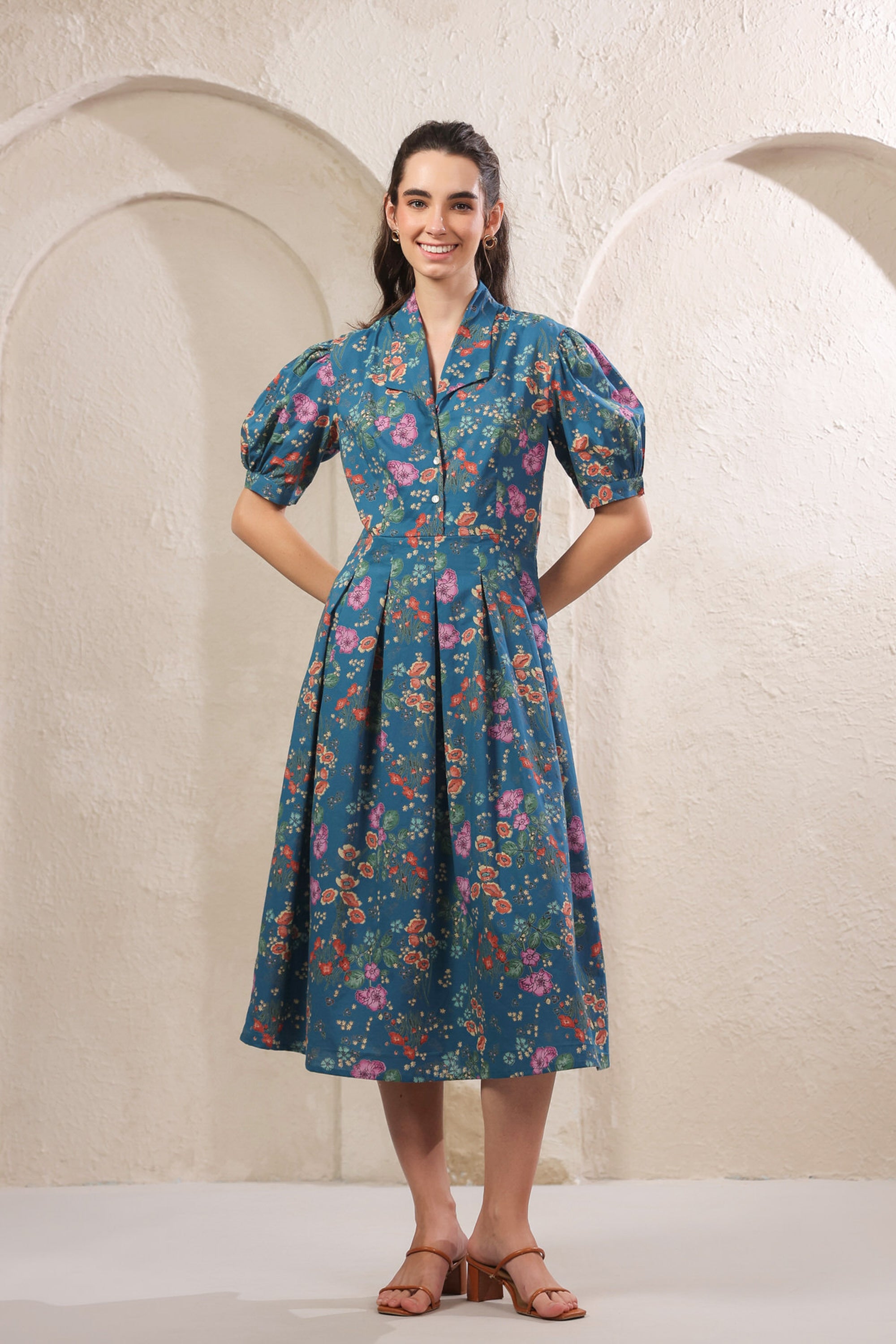 Bloom Mosaic Blue Cotton Dress